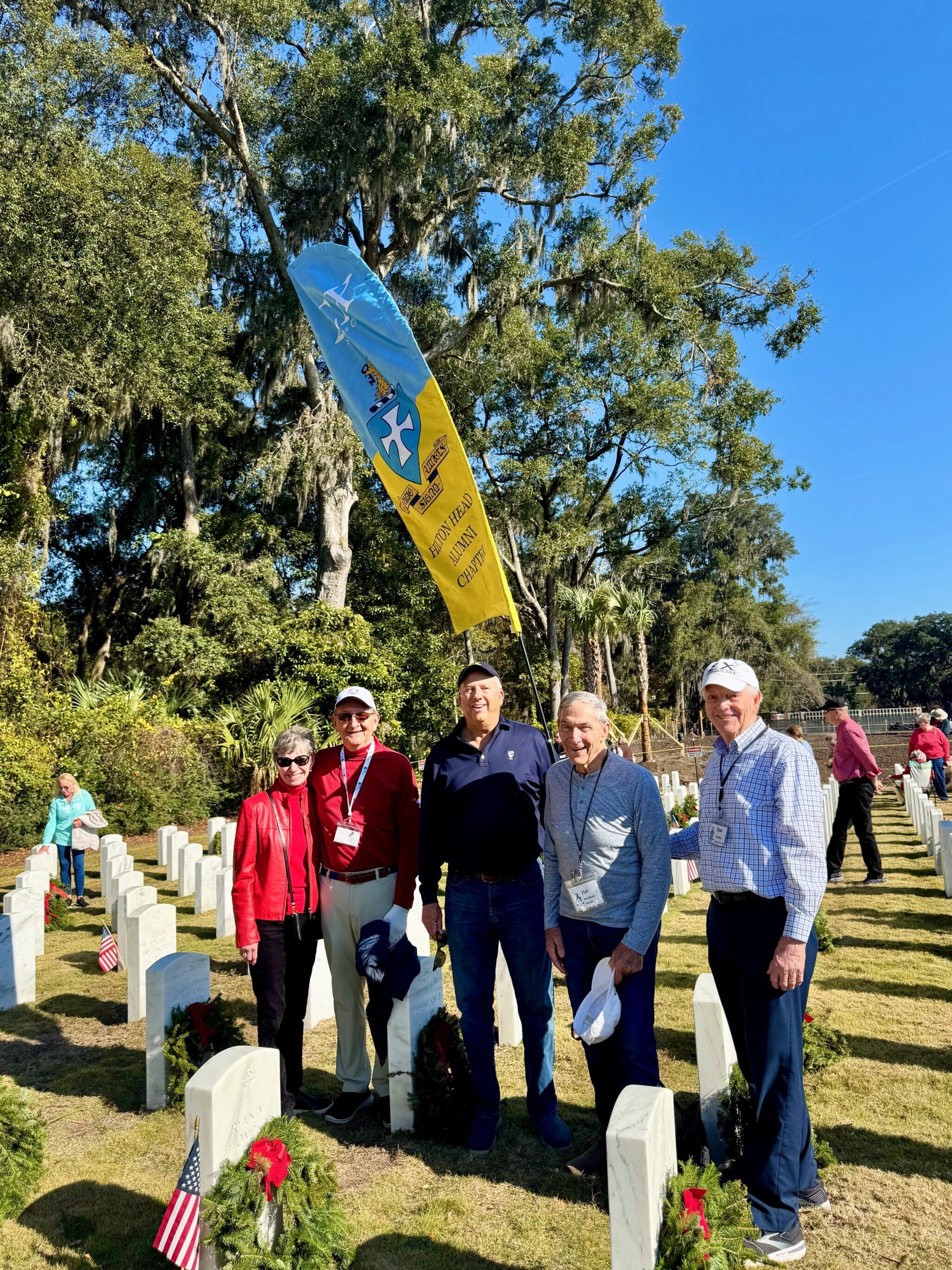 Hilton Head Sigma Chi Alumni pose for a photo on December 13, 2025.  Laying wreaths at Beaufort National Cemetery in South Carolina.