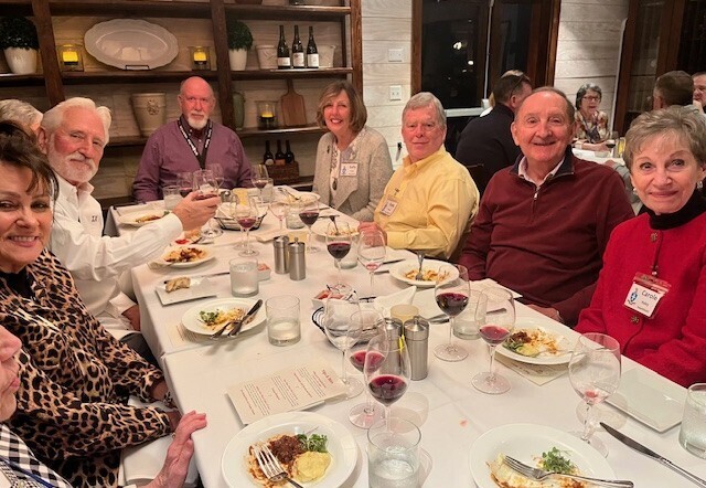 Brothers and guests enjoying one of the 3 courses with wine pairings